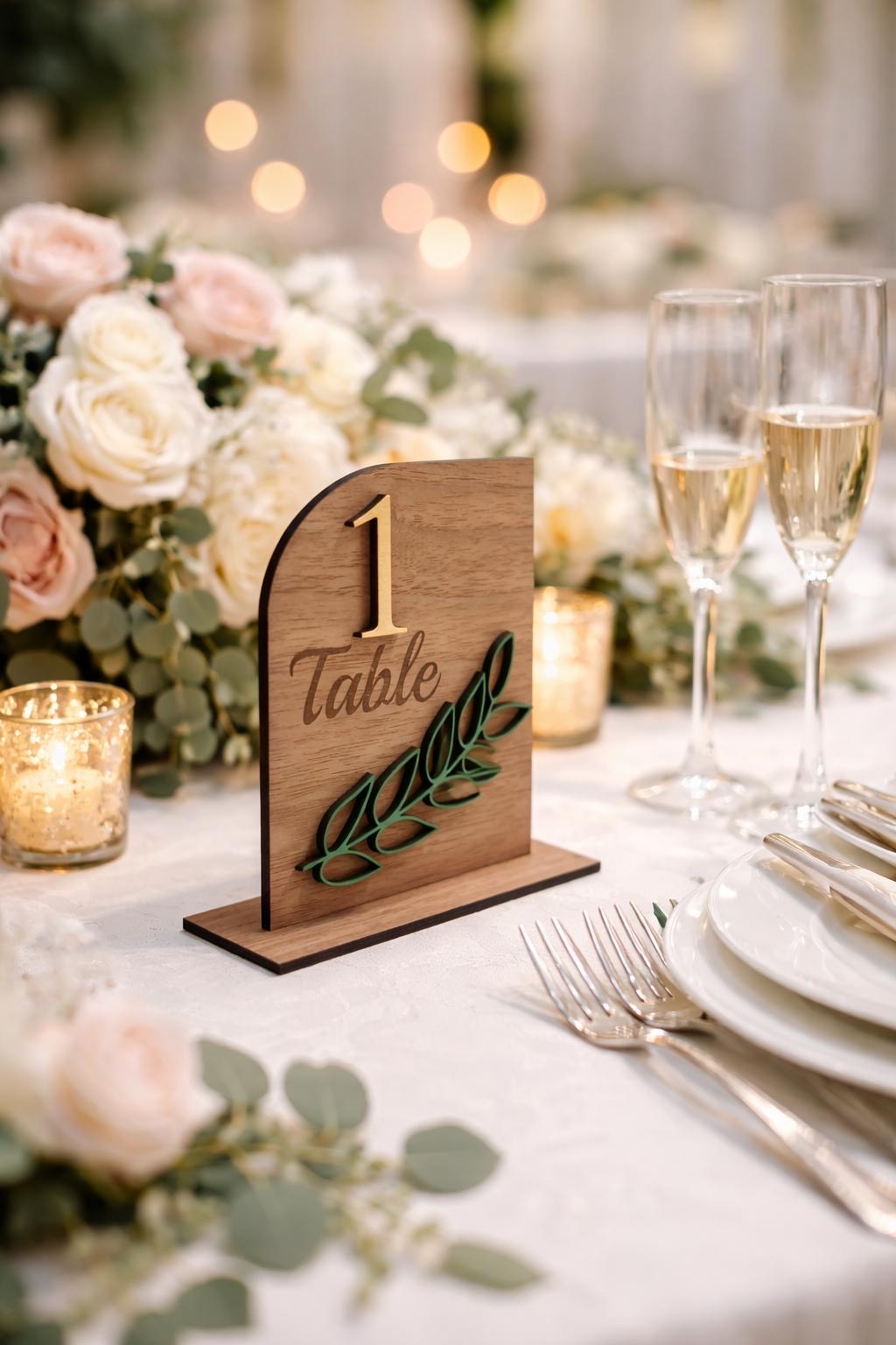 Numéro de table en bois - Feuillage -
