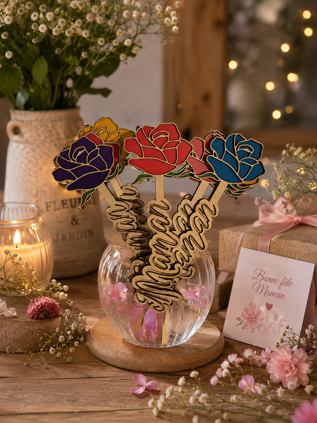 Roses en bois personnalisées – Fête des Mères