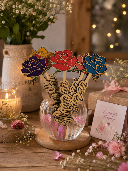 Roses en bois personnalisées – Fête des Mères