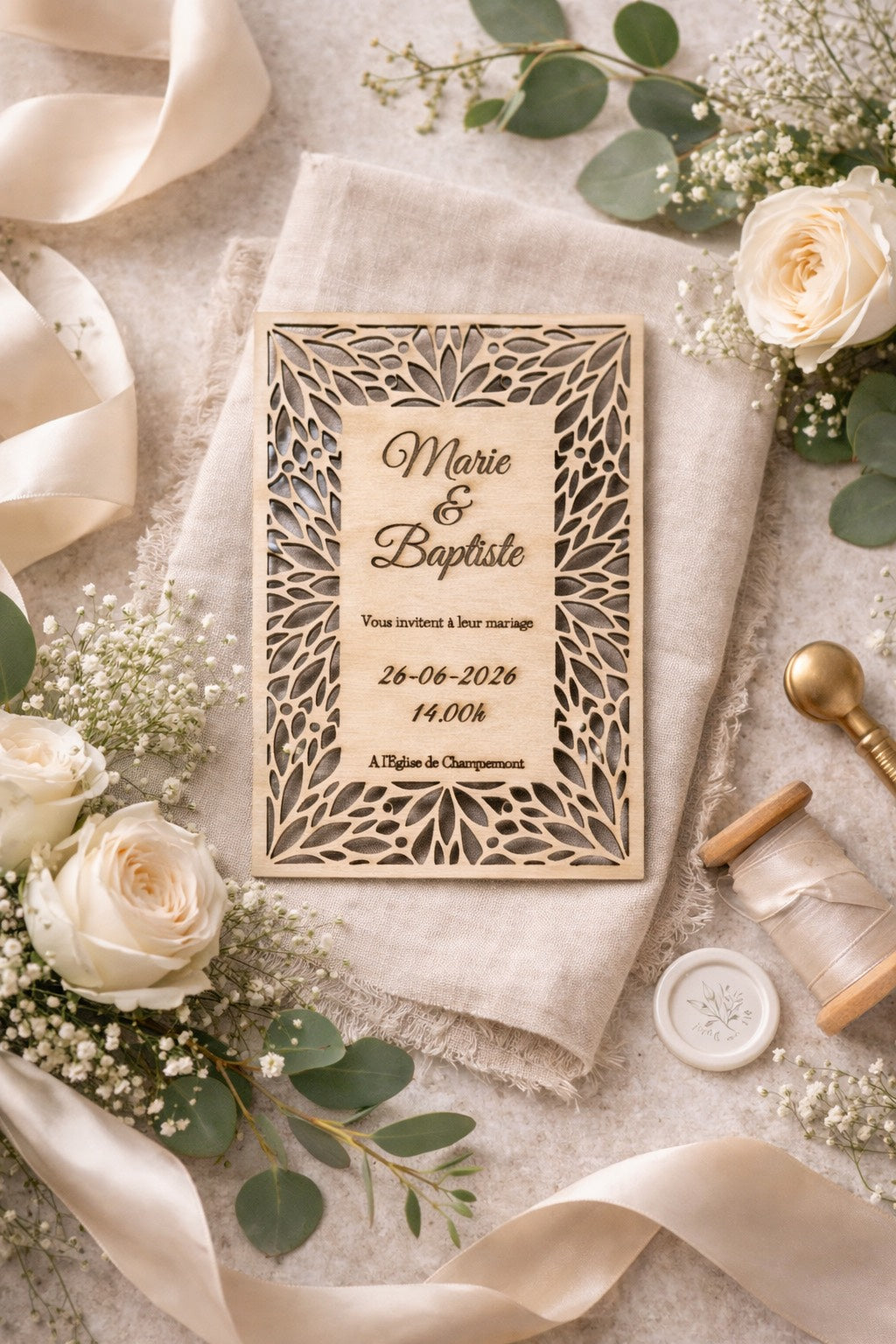 Faire part mariage bois ajouré