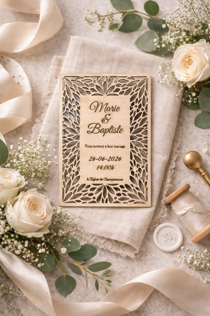 Faire part mariage bois ajouré