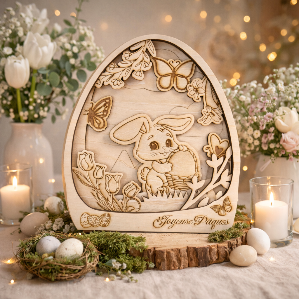 Œuf de Pâques en bois – Décoration naturelle et raffinée