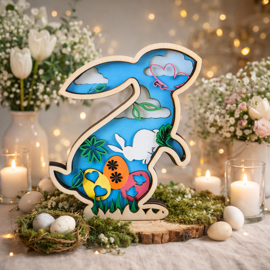 Lapin de Pâques en bois – Décoration colorée