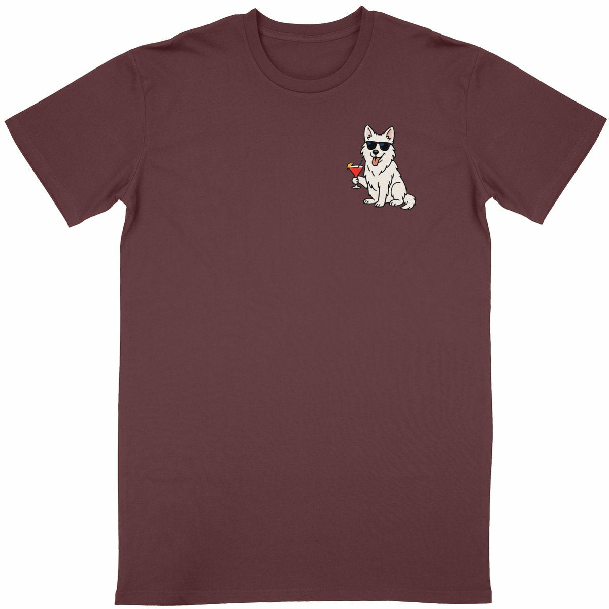 T-shirt unisexe chien et cocktail - face_bordeaux